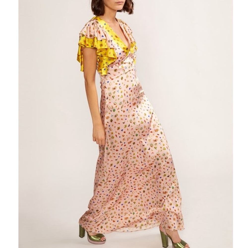 Cynthia Rowley Pink Floral Maxi Dress with Yellow Trim - Picture 14 of 14